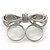 Large Clear Austrian Crystal Pave Set 'Bow' Two Finger Ring In Rhodium Plating - 50mm Across - Adjustable - view 7