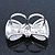 Large Clear Austrian Crystal Pave Set 'Bow' Two Finger Ring In Rhodium Plating - 50mm Across - Adjustable - view 8