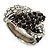 Vintage Inspired Black/ White Crystal Two Intertwined Snake Ring In Burn Silver - Size 7 - view 9