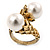 Vintage Inspired 12mm White Simulated Glass Pearl Floral Ring In Antique Gold Tone - Size 7 - view 4