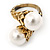 Vintage Inspired 12mm White Simulated Glass Pearl Floral Ring In Antique Gold Tone - Size 7 - view 5