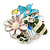 Multicoloured Enamel Flower and Bee Ring In Rhodium Plating - view 6