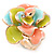 Gold Plated Pastel Coloured Enamel Flower Ring (Light Blue/ Coral/ Light Green) - Size 8/9- Adjustable - view 3