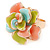 Gold Plated Pastel Coloured Enamel Flower Ring (Light Blue/ Coral/ Light Green) - Size 8/9- Adjustable - view 5