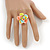 Gold Plated Pastel Coloured Enamel Flower Ring (Light Blue/ Coral/ Light Green) - Size 8/9- Adjustable - view 2