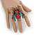 Oversized Multicoloured Crystal Spider Stretch Cocktail Ring (Silver Tone) - Adjustable - Size 7/9 - view 2