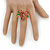 Christmas Dark Red/ Green Enamel Poinsettia Holiday Ring In Gold Plating - 30mm Across - Size 7/8 - view 2