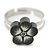 Children's/ Teen's / Kid's Black Fimo Flower Ring In Silver Tone - Adjustable - view 2