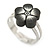 Children's/ Teen's / Kid's Black Fimo Flower Ring In Silver Tone - Adjustable - view 4