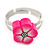 Children's/ Teen's / Kid's Deep Pink Fimo Flower Ring In Silver Tone - Adjustable - view 2