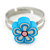 Children's/ Teen's / Kid's Light Blue Fimo Flower Ring In Silver Tone - Adjustable - view 2