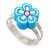 Children's/ Teen's / Kid's Light Blue Fimo Flower Ring In Silver Tone - Adjustable - view 4