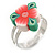 Children's/ Teen's / Kid's Pink, Green Fimo Flower Ring In Silver Tone - Adjustable - view 4