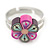Children's/ Teen's / Kid's Pink, Purple Fimo Flower Ring In Silver Tone - Adjustable - view 2