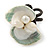 Calla Lily Sea Shell Wire Band Ring (White/Green) - Size 7/8 - Adjustable - view 2