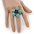 Turquoise With Semiprecious Stone 'Daisy' Floral Wired Ring - 35mm Diameter - 7/8 Adjustable - view 2