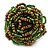 Bright Green, Golden Glass Bead Flower Stretch Ring - 35mm Diameter - view 3