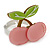 Pink/ Green Acrylic Double Cherry With Leaves Ring In Silver Tone - Adjustable - Size 7/8 - view 6