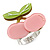 Pink/ Green Acrylic Double Cherry With Leaves Ring In Silver Tone - Adjustable - Size 7/8 - view 5