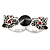 Black Enamel, Crystal Two Head Jaguar Double Finger Ring In Rhodium Plated Metal - (Size 7/8) - 45mm Width - view 1