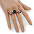 Black Enamel, Crystal Two Head Jaguar Double Finger Ring In Rhodium Plated Metal - (Size 7/8) - 45mm Width - view 2