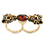 Black Enamel, Crystal Two Head Jaguar Double Finger Ring In Gold Plated Metal - (Size 7/8) - 45mm Width - view 6
