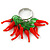 Glass Hot Red Chilly Ring In Silver Tone - 7/8 Adjustable