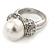 14mm White Glass Pearl, Crystal Ring In Rhodium Plating - Size 8 - view 2