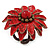 Red Leather Layered With Glass Bead Daisy Flower Wire Band Ring - Adjustable - 40mm D
