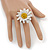 White/ Yellow Leather Layered Daisy Flower Ring - 40mm D - Adjustable - view 3