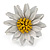 White/ Yellow Leather Layered Daisy Flower Ring - 40mm D - Adjustable - view 2