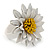 White/ Yellow Leather Layered Daisy Flower Ring - 40mm D - Adjustable - view 6