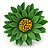 Grass Green/ Yellow Leather Layered Daisy Flower Ring - 40mm D - Adjustable - view 4