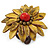 Antique Yellow Leather Layered With Glass Bead Daisy Flower Wire Band Ring - Adjustable - 40mm D - view 6