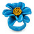 Light Blue/ Yellow Leather Daisy Flower Ring - 35mm D - Adjustable