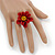 Dark Red/ Yellow Leather Daisy Flower Ring - 35mm D - Adjustable - view 2
