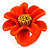 Bright Orange/ Yellow Leather Daisy Flower Ring - 35mm D - Adjustable - view 9