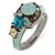 Multicoloured Cluster Crystal with Aqua Blue Enamel Ring In Gun Metal Tone