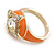 Stunning Clear/ Citrine Crystal Orange Enamel Ring - view 7