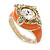 Stunning Clear/ Citrine Crystal Orange Enamel Ring - view 5