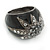 Statement Dome Shape Black Enamel with Crystal Star Motif Band Ring In Black Tone - view 2