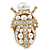 Clear Crystal, Glass Pearl Egyptian 'Scarab' Beetle Ring In Gold Plating - Size 7/8 - Adjustable - 45mm