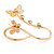 Delicate Gold Plated Crystal Butterfly Double Finger Adjustable Ring - view 3