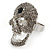 Dazzling Light Grey Crystal Skull Cocktail Ring - Size 7/8 - Adjustable - view 5