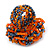 Orange/ Hematite Glass Bead Flower Stretch Ring- 40mm D - view 3