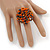 Orange/ Hematite Glass Bead Flower Stretch Ring- 40mm D - view 2