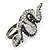 Clear/ Montana Blue Crystal Snake Double Finger Ring In Antique Sliver Metal - Size 7/8 (Adjustable) - view 7