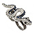Clear/ Montana Blue Crystal Snake Double Finger Ring In Antique Sliver Metal - Size 7/8 (Adjustable) - view 3