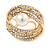 Large White Glass Pearl Diamante Cocktail Ring In Gold Plating - 35mm Across - Size 7