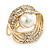 Large White Glass Pearl Diamante Cocktail Ring In Gold Plating - 35mm Across - Size 7 - view 3